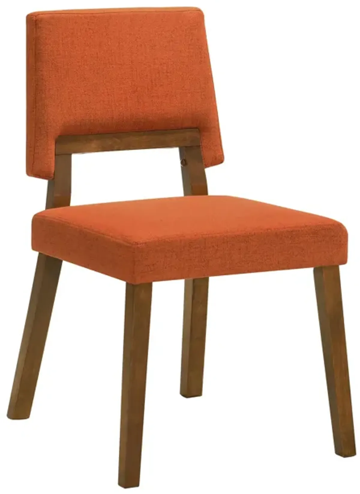 Yumi 7 Piece Dining Table Set with 6 Chairs, Orange Fabric, Wood Brown - Benzara