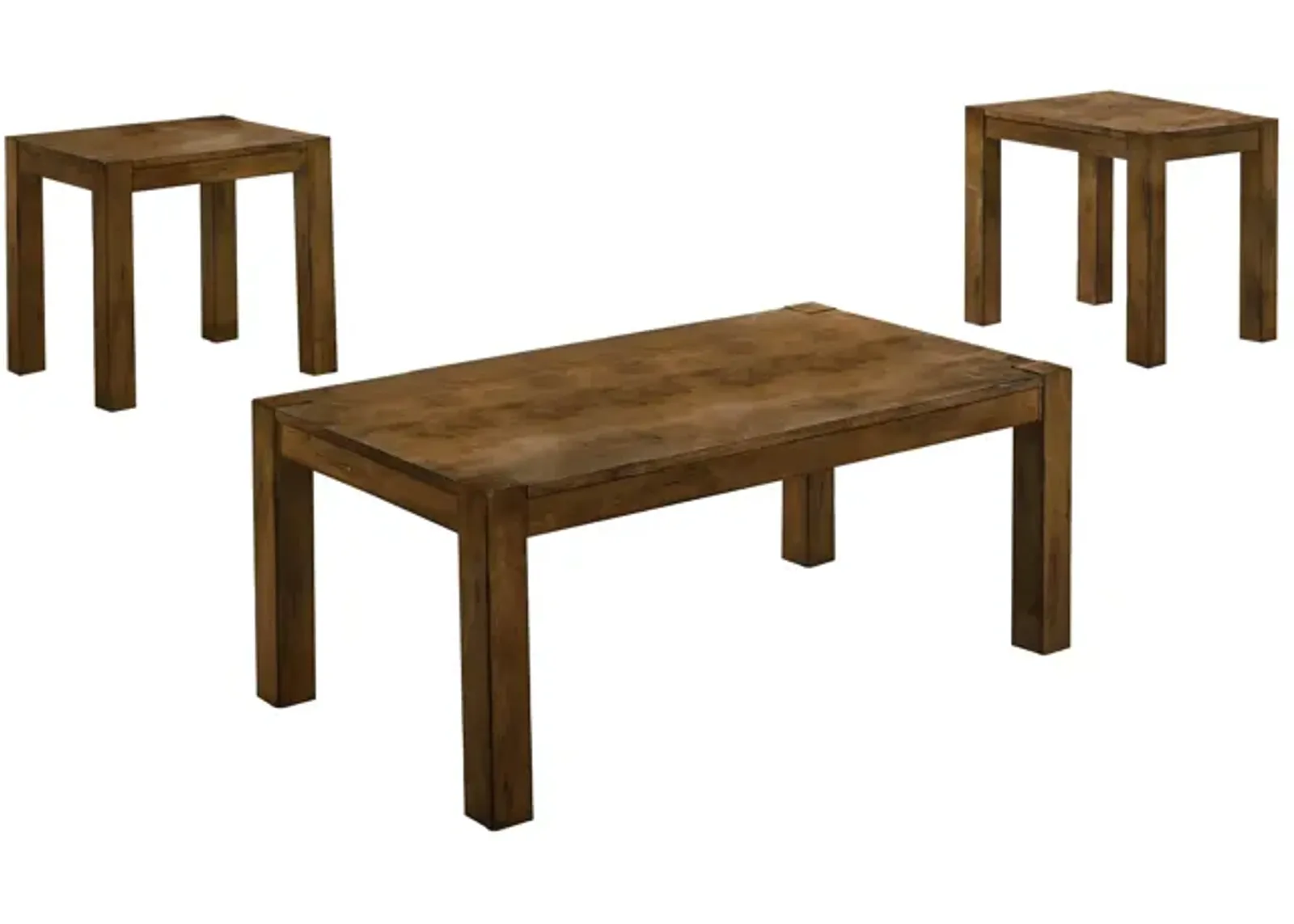 3 Piece Wooden Coffee Table and End Table with Block Legs, Brown-Benzara