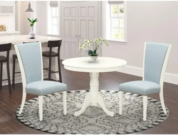East West Furniture 3 Pc Dining Set - 2 Dining Chair with High Back and 1 Dining Room Table - Linen White Finish
