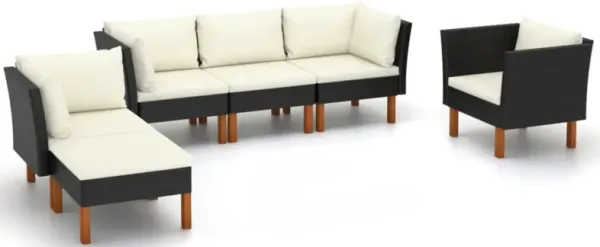 vidaXL 6 Piece Garden Lounge Set Poly Rattan and Eucalyptus Wood Black