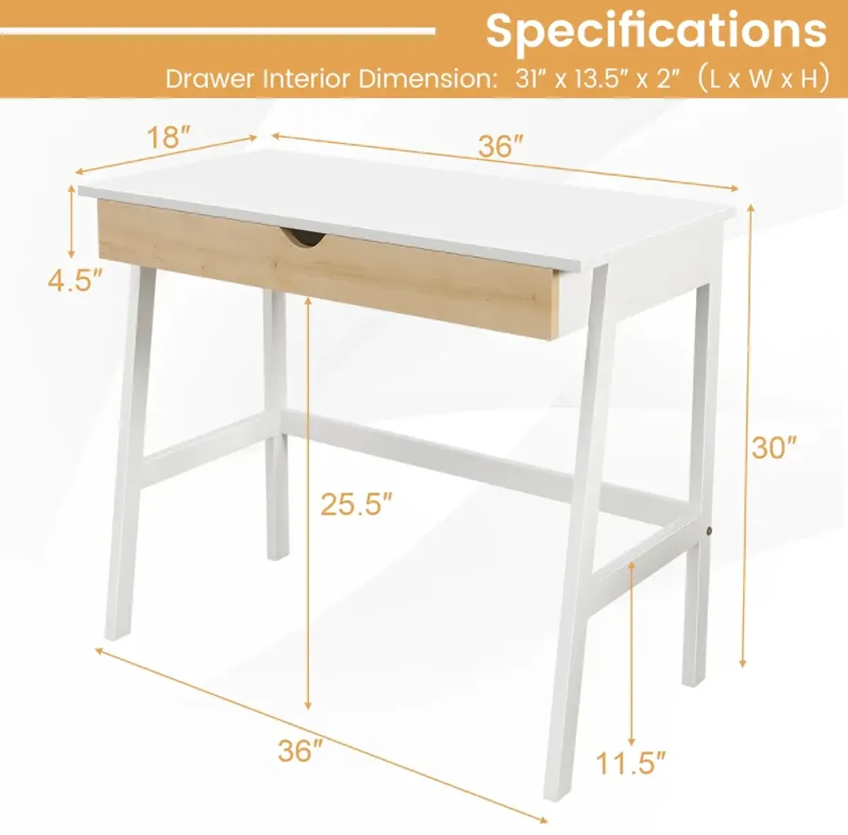 Wooden Computer Desk with Drawer for Home Office