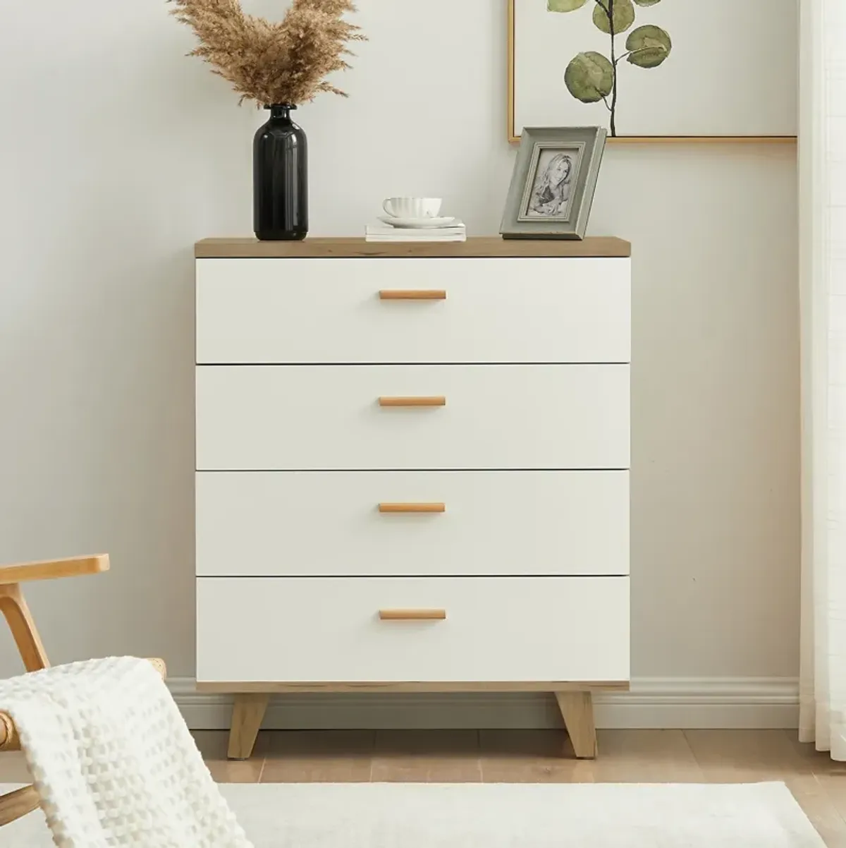 Drawer Dresser Cabinet Bar Cabinet, Storge Cabinet, Solid Wood Handles And Foot Stand, Wood