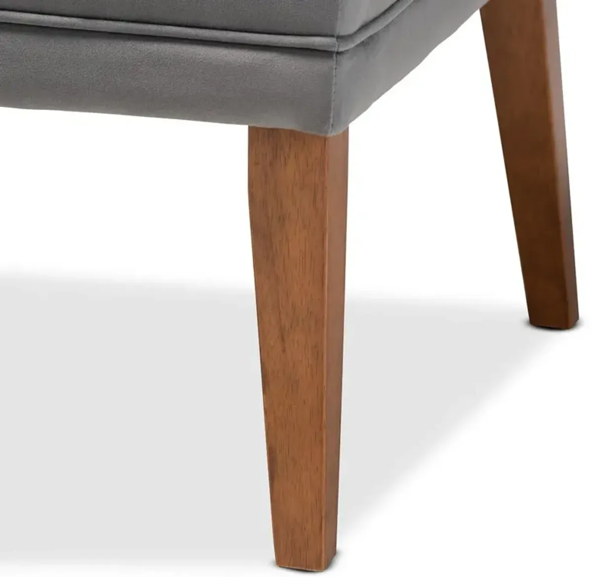 Grey Velvet Upholstered and Walnut Brown Finished Wood Dining Chair