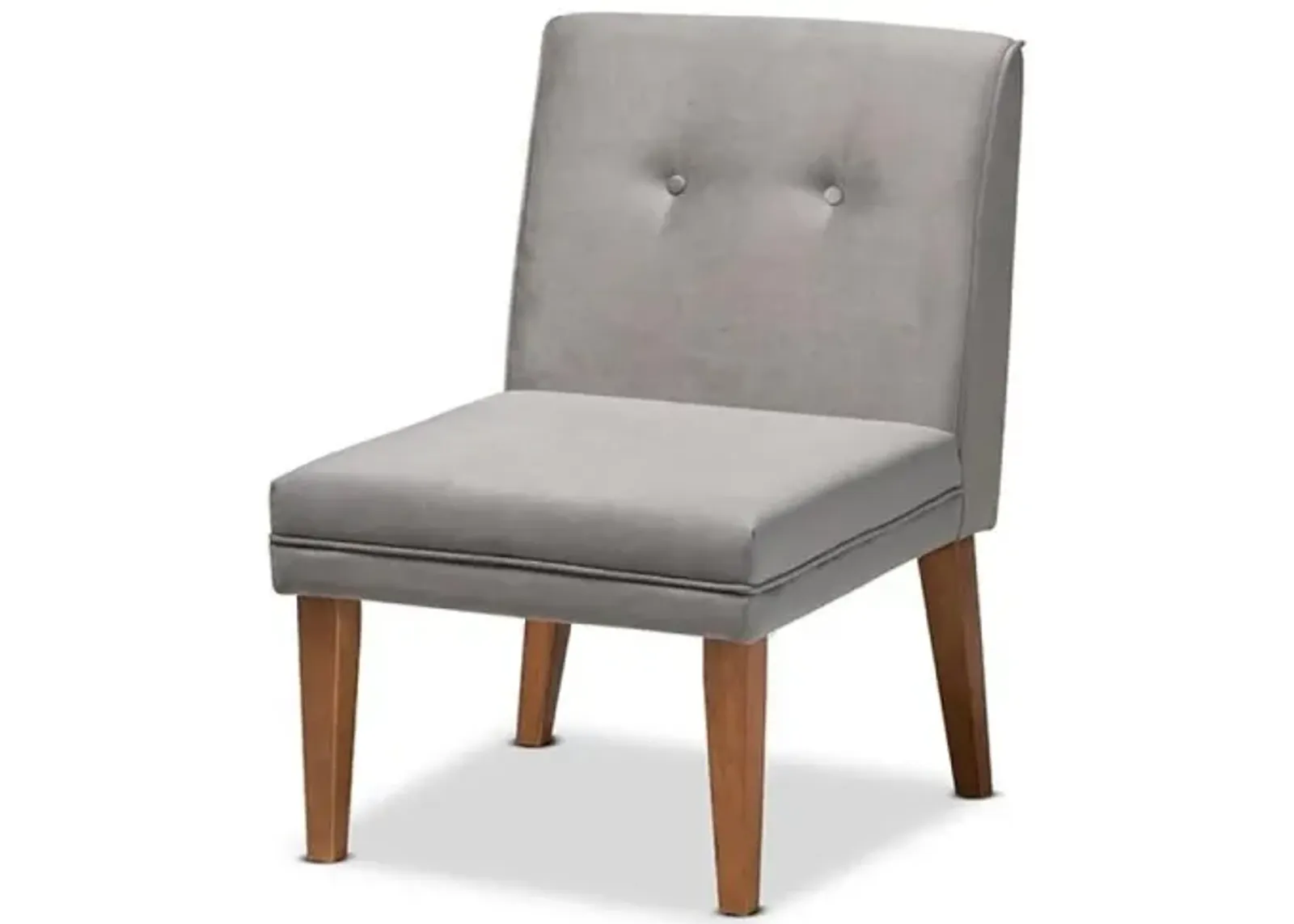 Grey Velvet Upholstered and Walnut Brown Finished Wood Dining Chair