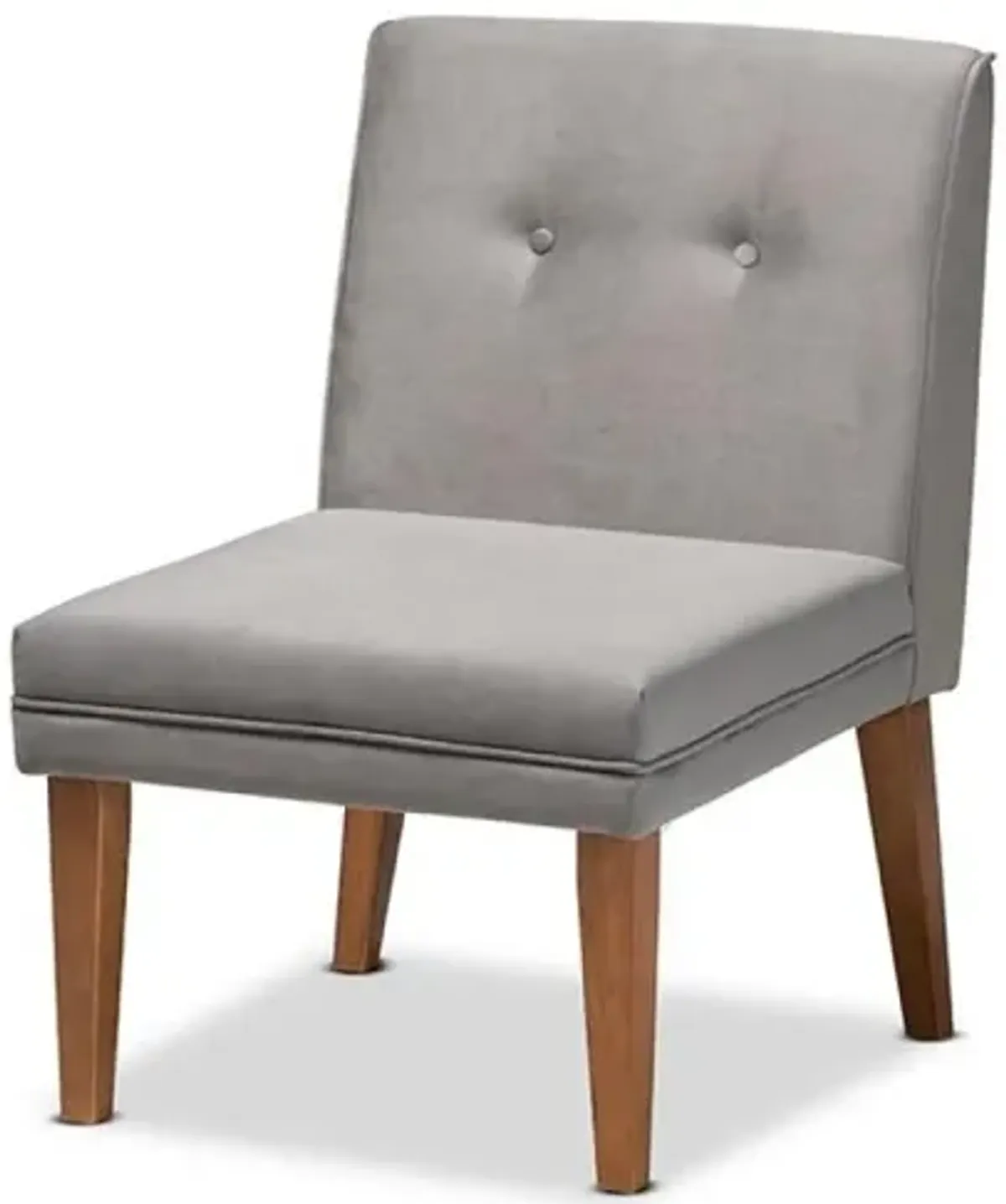 Grey Velvet Upholstered and Walnut Brown Finished Wood Dining Chair