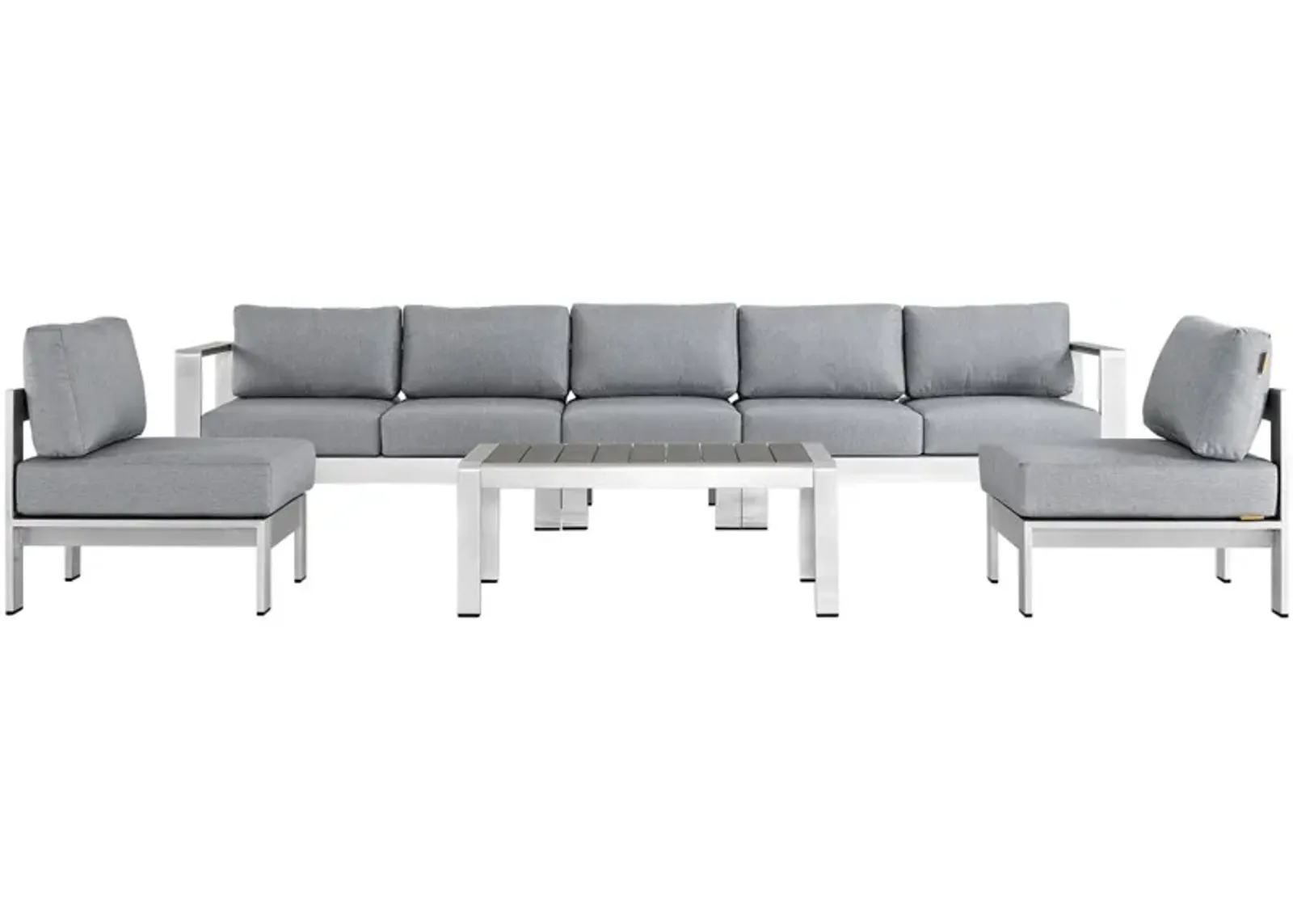 Shore 6 Piece Outdoor Patio Aluminum Sectional Sofa Set - Silver Gray