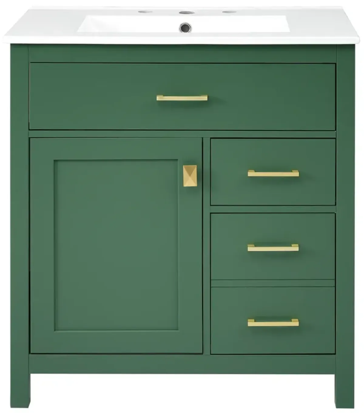 Gewnee 30-Inch Green Bathroom Vanity with Ceramic Sink and Ample Storage - Ideal Choice for Small Bathrooms