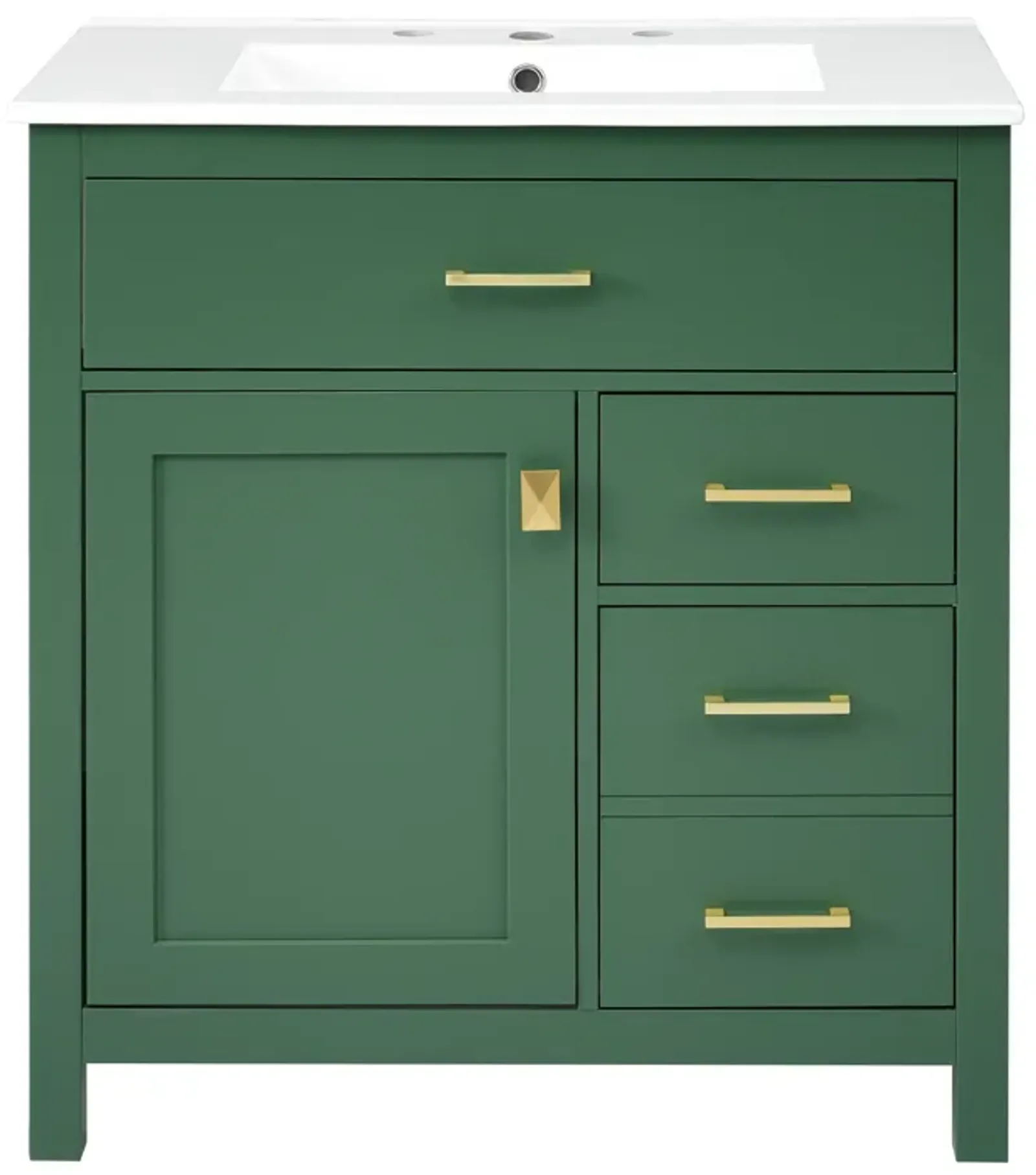 Gewnee 30-Inch Green Bathroom Vanity with Ceramic Sink and Ample Storage - Ideal Choice for Small Bathrooms