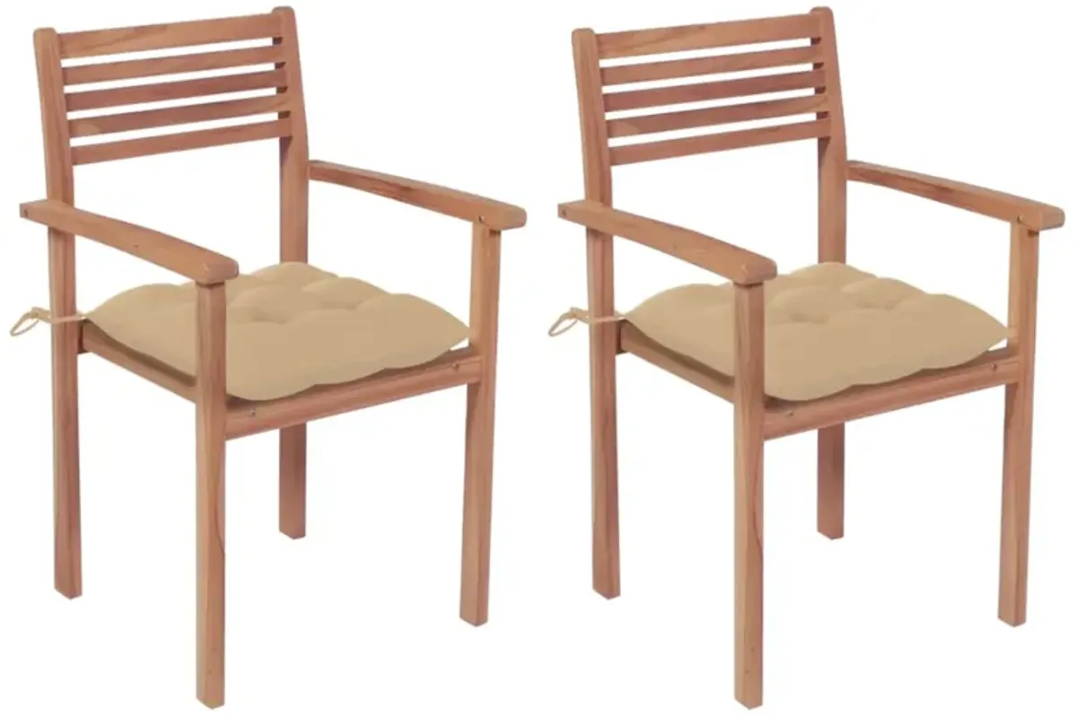 vidaXL Garden Chairs 2 pcs with Beige Cushions Solid Teak Wood