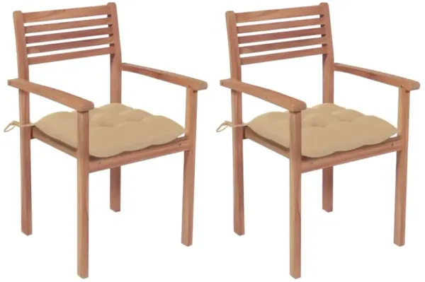 vidaXL Garden Chairs 2 pcs with Beige Cushions Solid Teak Wood