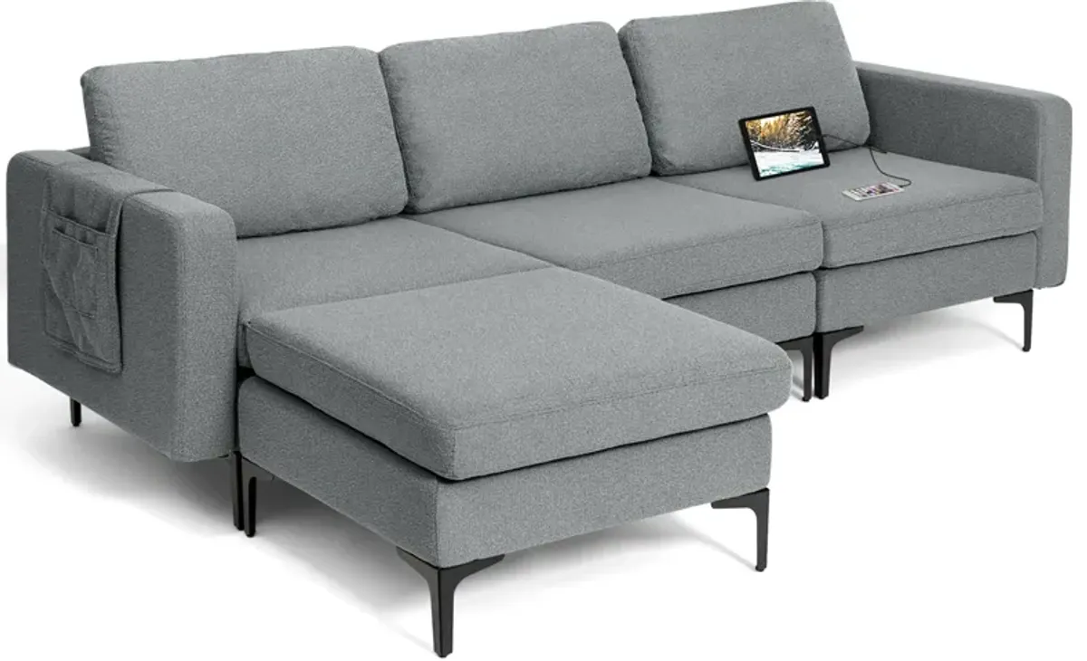 Costway Modular L-shaped 3 Seat Sectional Sofa w/ Reversible Chaise & 2 USB Ports