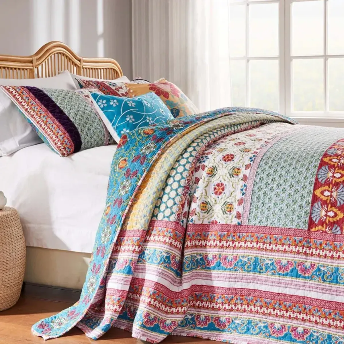 Greenland Home Fashions Thalia Cotton Boho-Style Bedspread Set - Jumbo Sized Reversible Quilt Set