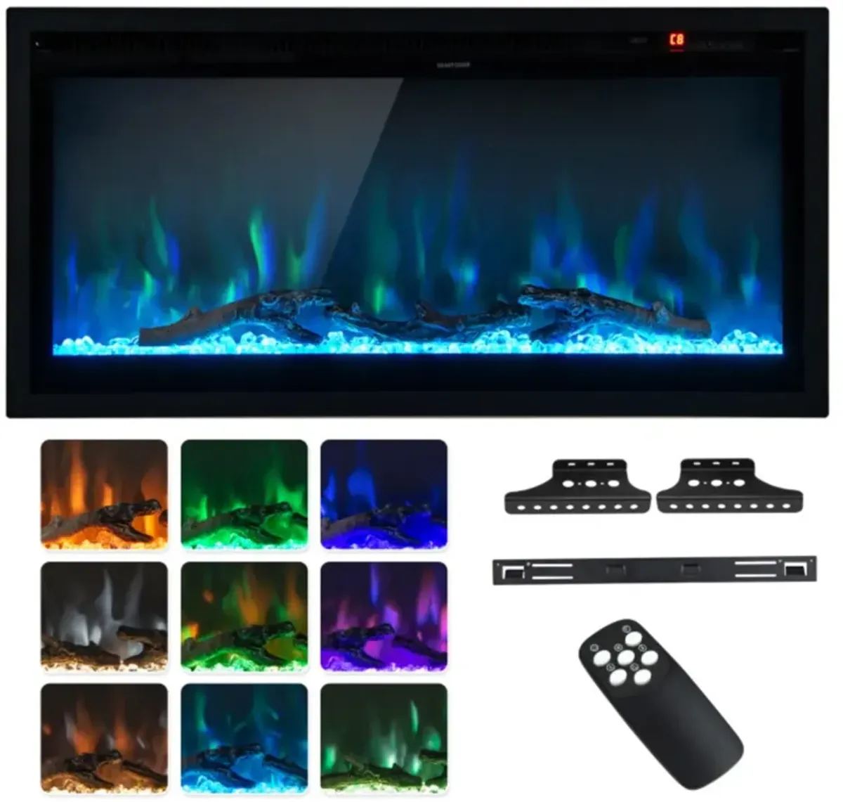 Hivvago Electric Fireplace in-Wall Recessed with Remote Control and Adjustable Color and Brightness