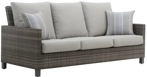 New Classic Furniture Bungalow Metal/Wicker Patio Sofa w/ Accent Pillows in Gray