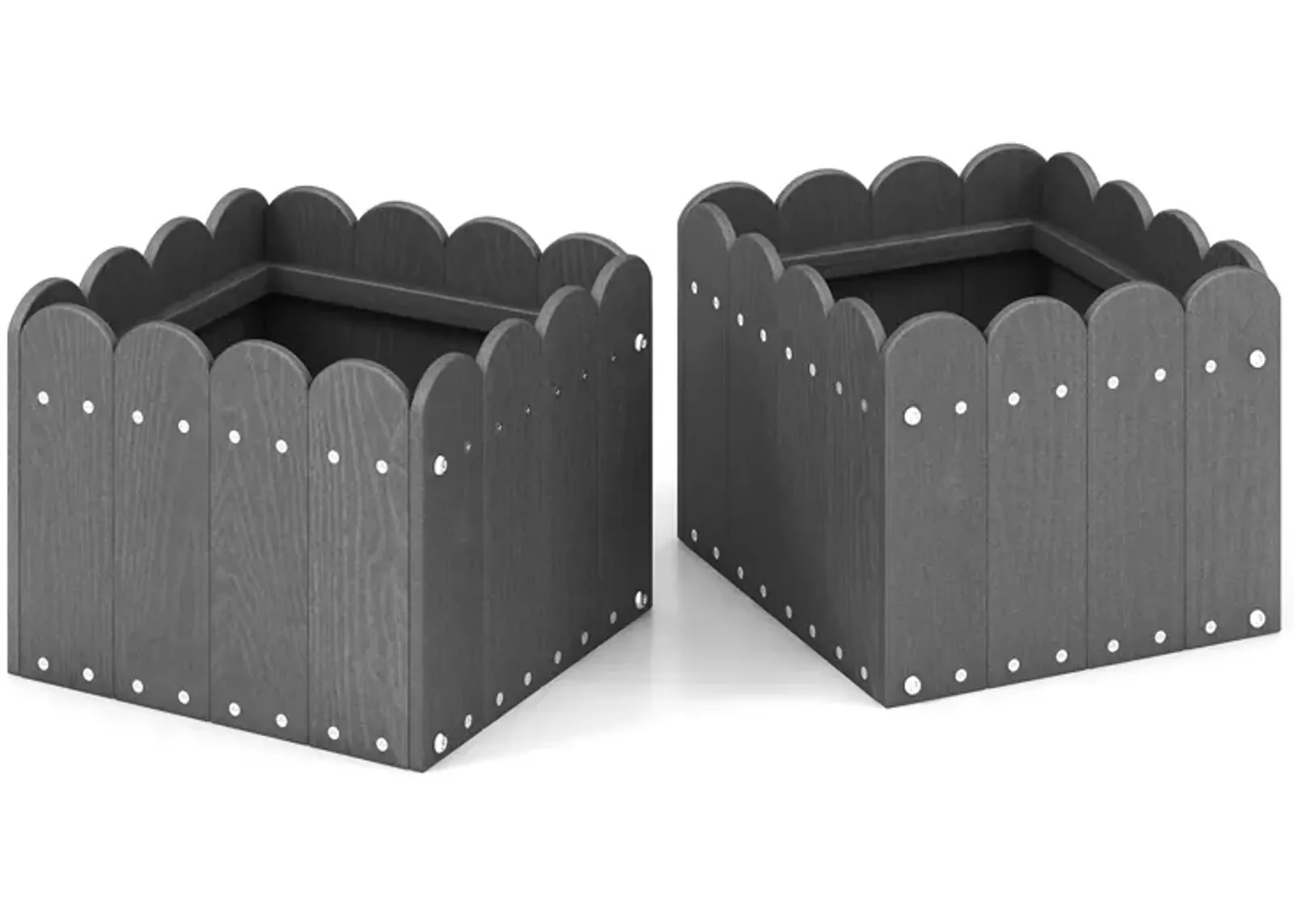 2 Pack Square Planter Box with Drainage Gaps for for Front Porch Garden Balcony-Gray