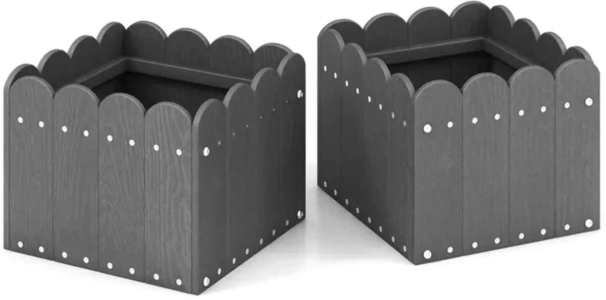 2 Pack Square Planter Box with Drainage Gaps for for Front Porch Garden Balcony-Gray