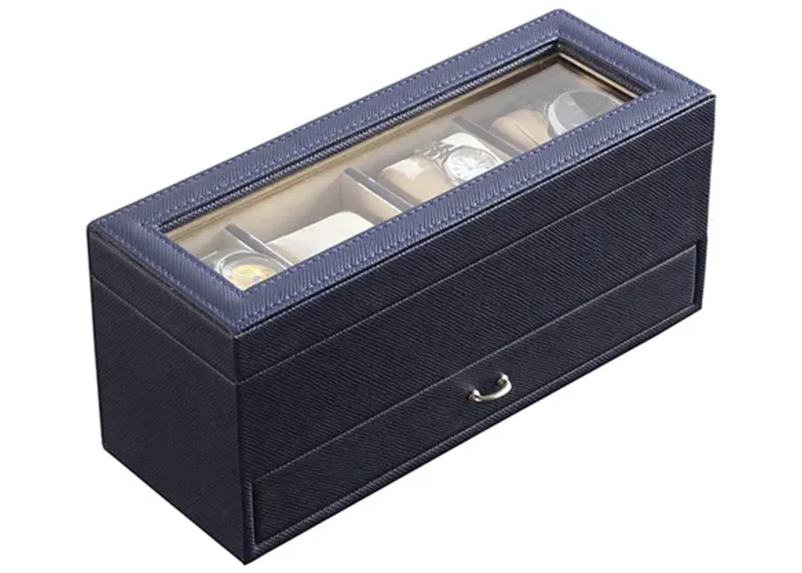 Watch Case with Drawer Display and  4 Slots, Blue - Benzara