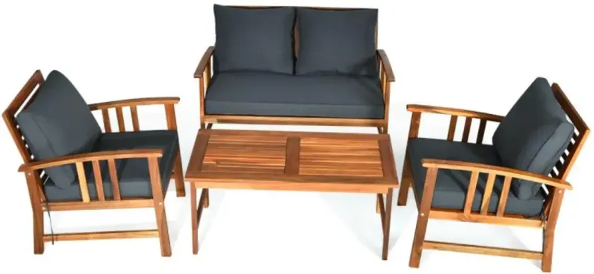 Hivvago 4 Pieces Wooden Patio Sofa Chair Set with Cushion