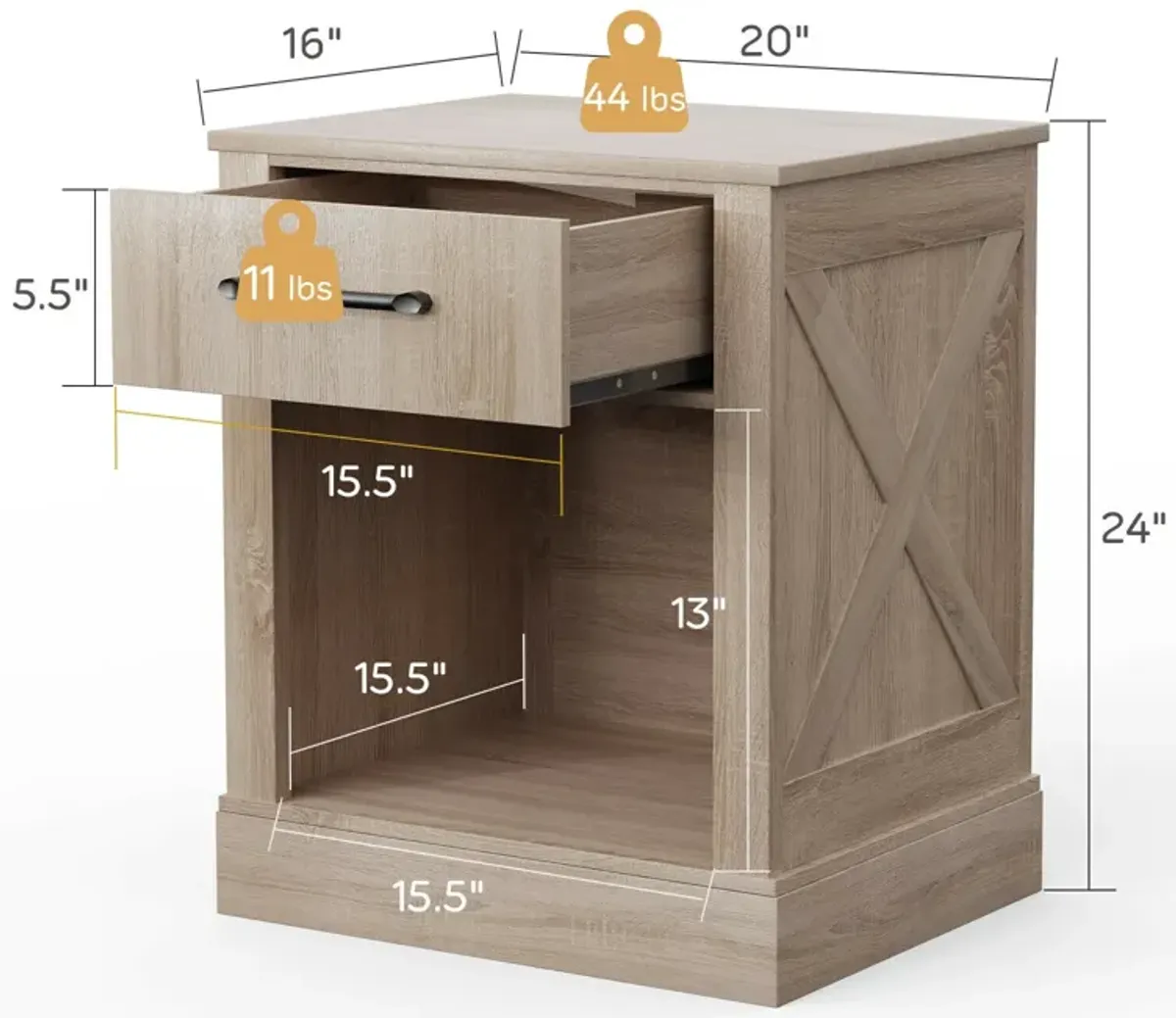 Compact Nightstand with Drawer and Shelf