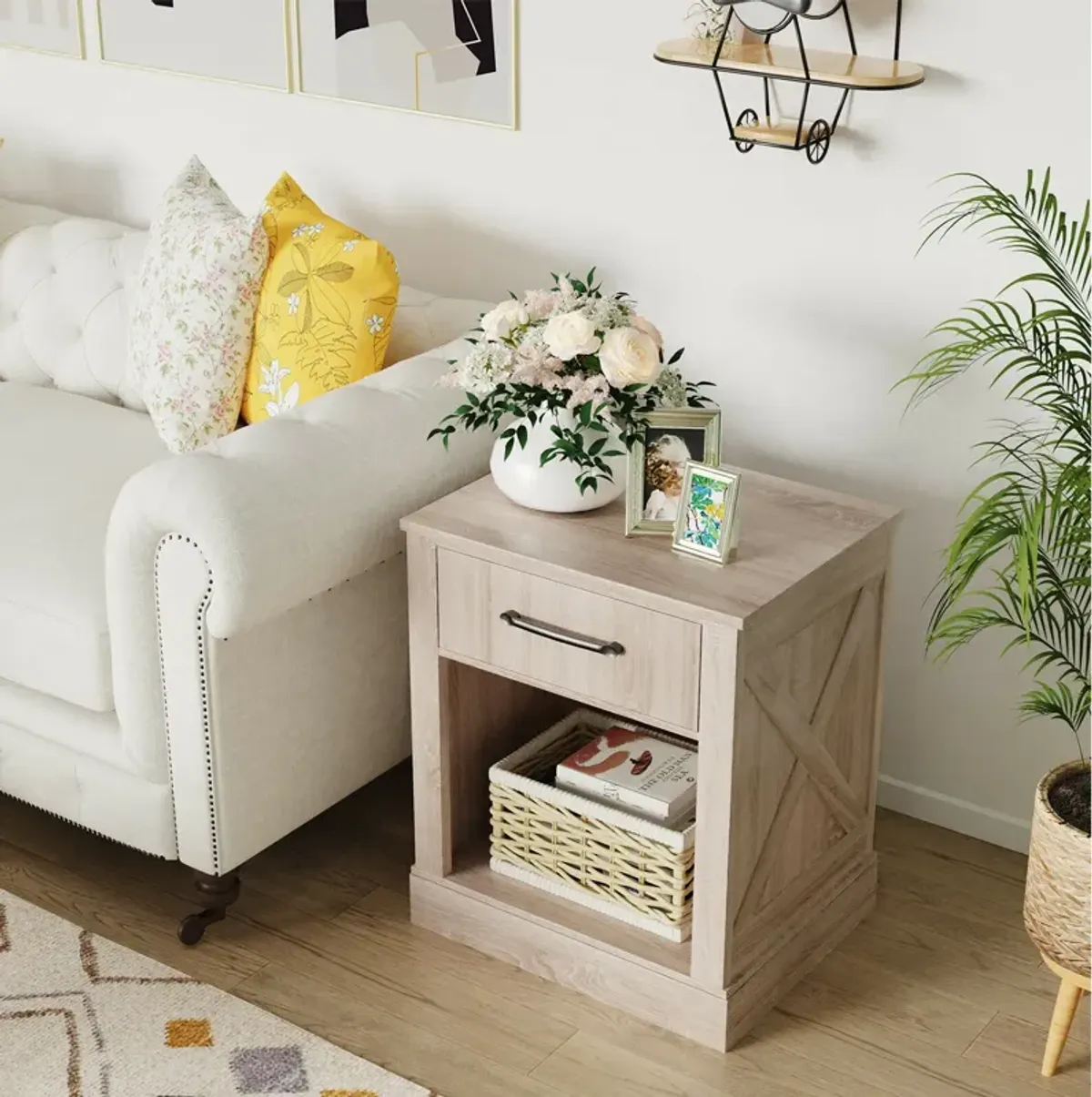 Compact Nightstand with Drawer and Shelf