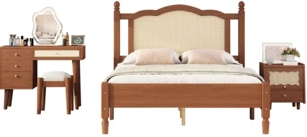 Merax  Simple and Retro 3 Pieces Bedroom Set