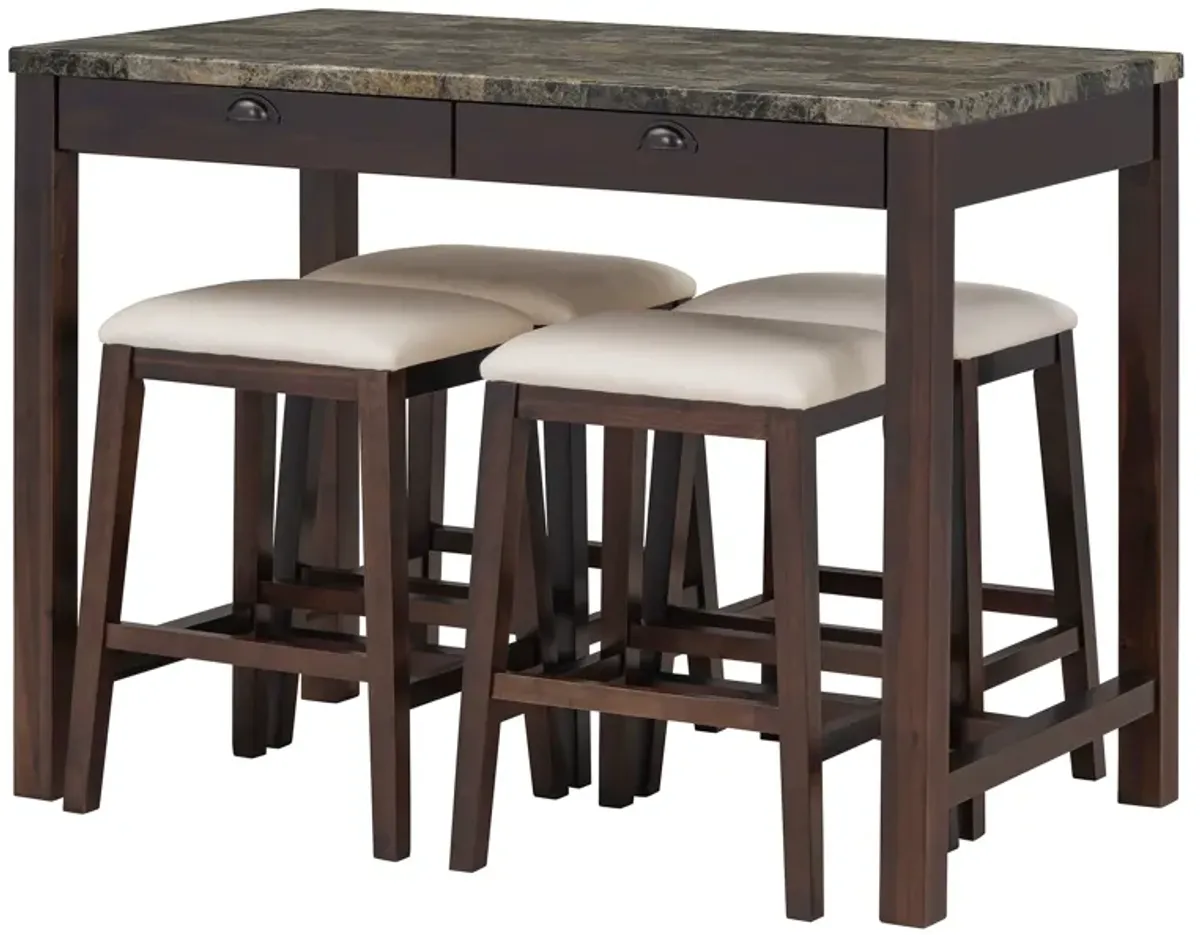 Merax 5-Piece Modern Faux Marble  Bar Table Dining Set