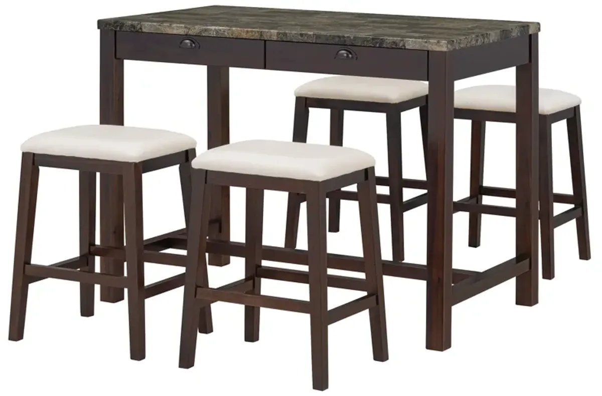 Merax 5-Piece Modern Faux Marble  Bar Table Dining Set