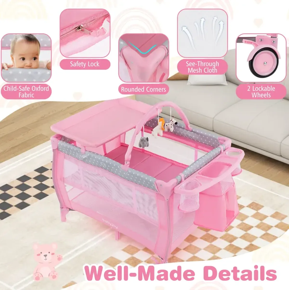 Portable Foldable Baby Playard Nursery Center with Changing Station