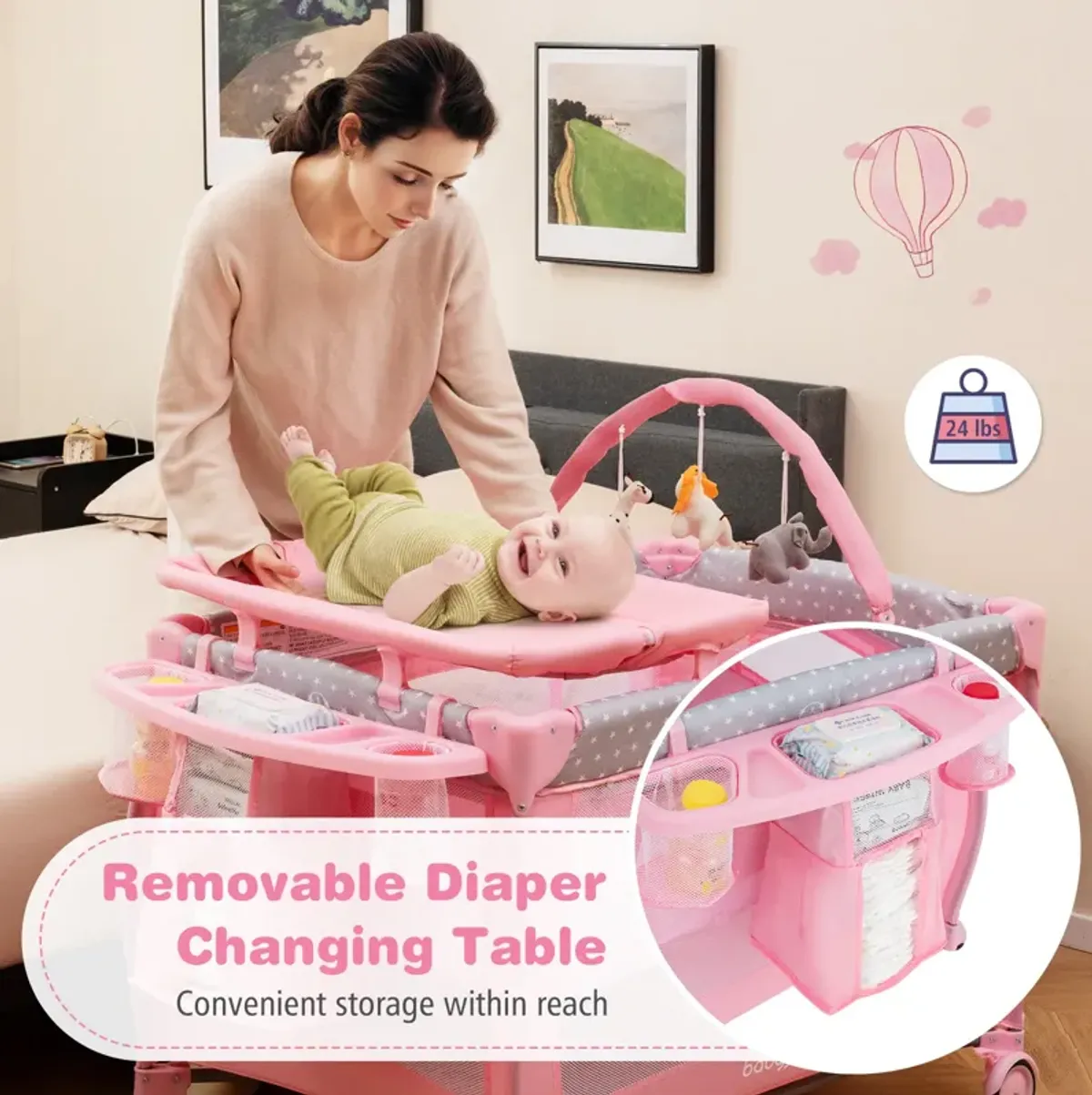 Portable Foldable Baby Playard Nursery Center with Changing Station