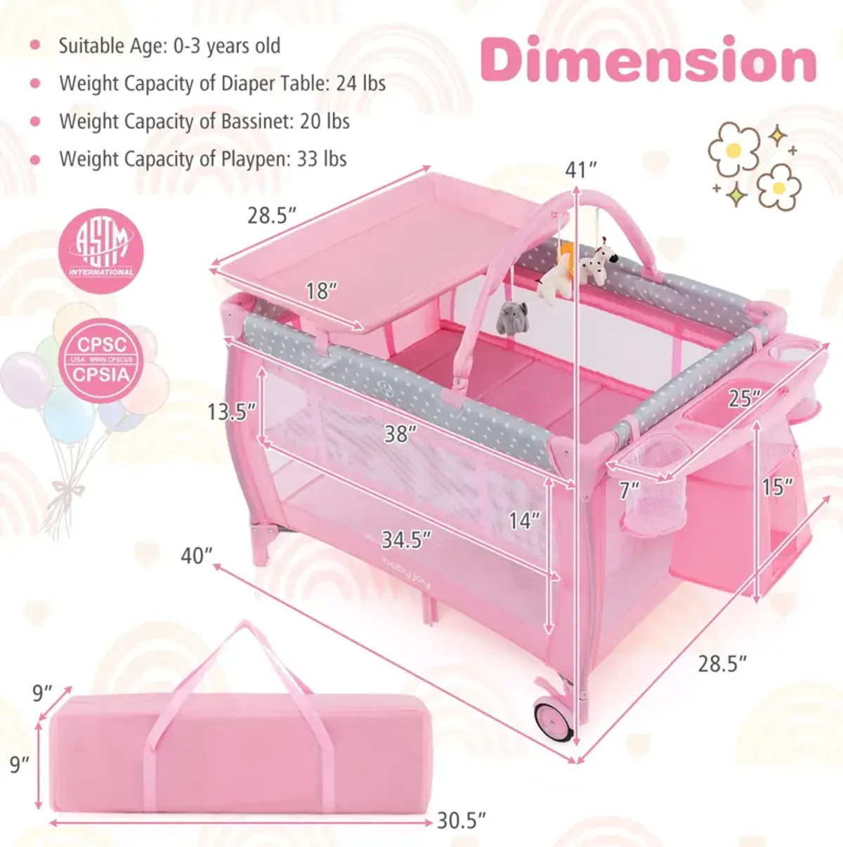 Portable Foldable Baby Playard Nursery Center with Changing Station