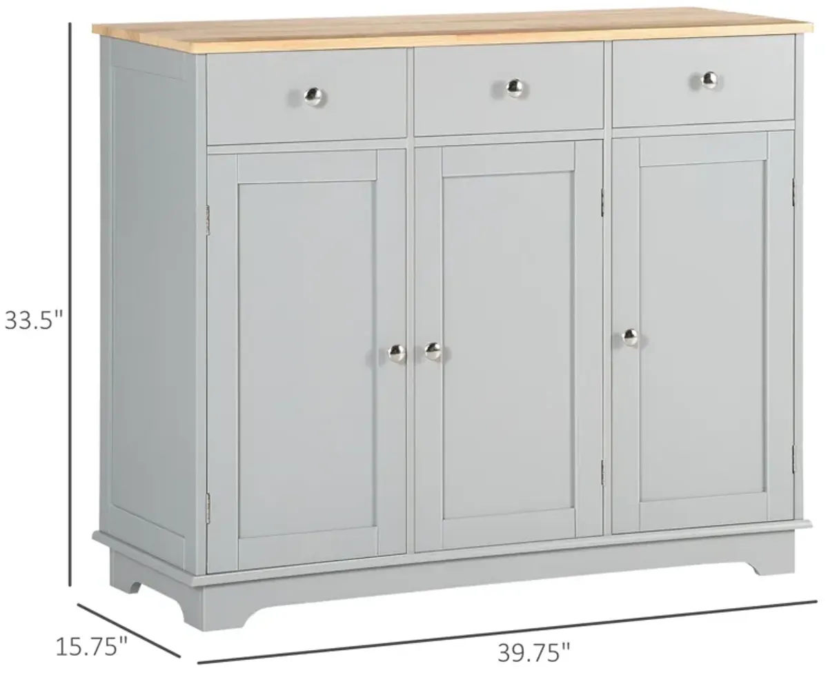 Gray Kitchen Cabinet: Rubberwood Sideboard with Drawers and Shelves