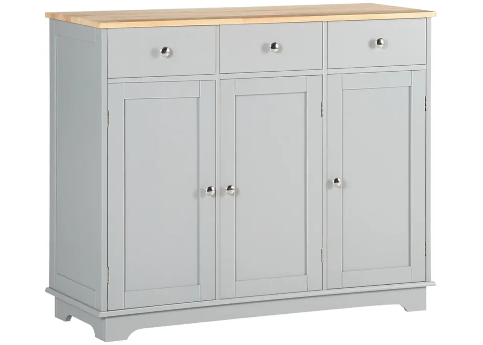 Gray Kitchen Cabinet: Rubberwood Sideboard with Drawers and Shelves