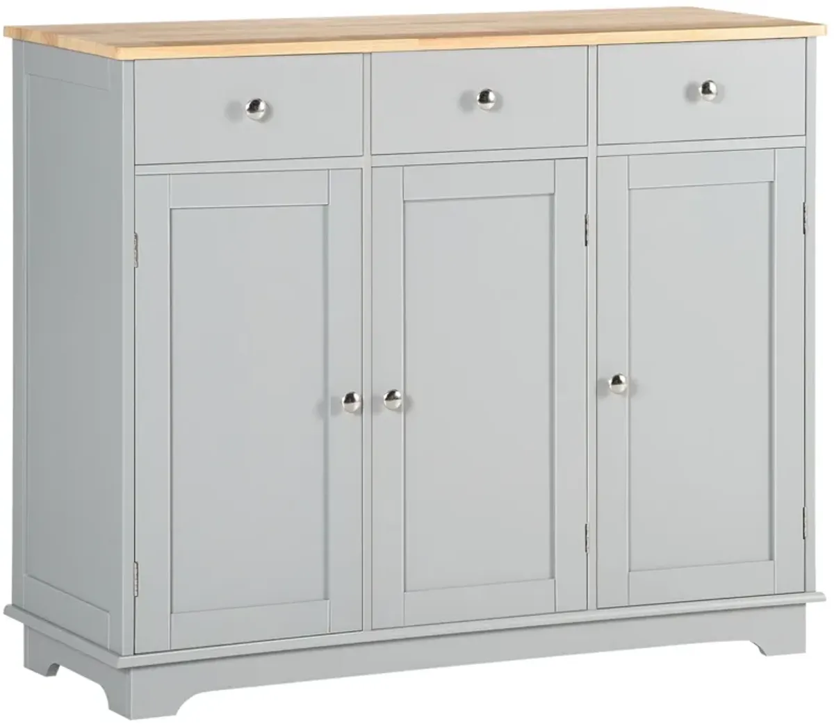 Gray Kitchen Cabinet: Rubberwood Sideboard with Drawers and Shelves