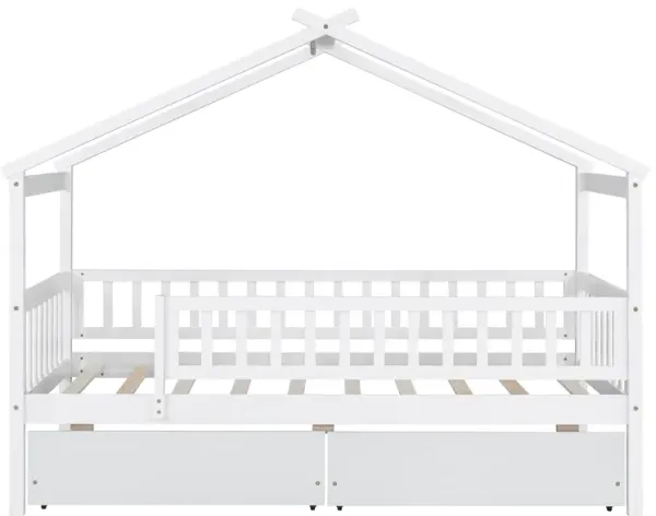 Merax Twin Size Wooden House Bed with 2 Drawers