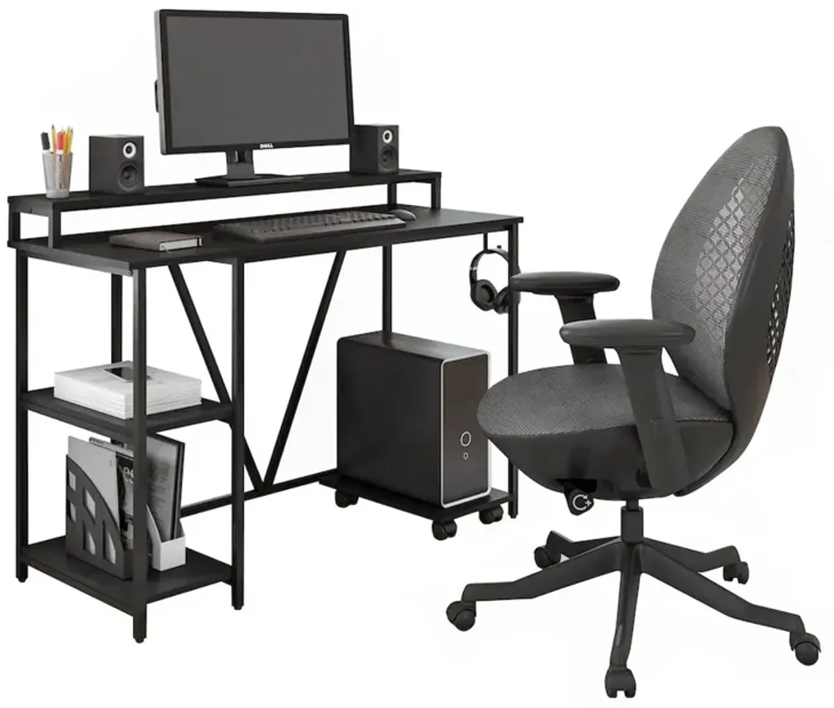 Techni Mobili Industrial Writing Desk, Black