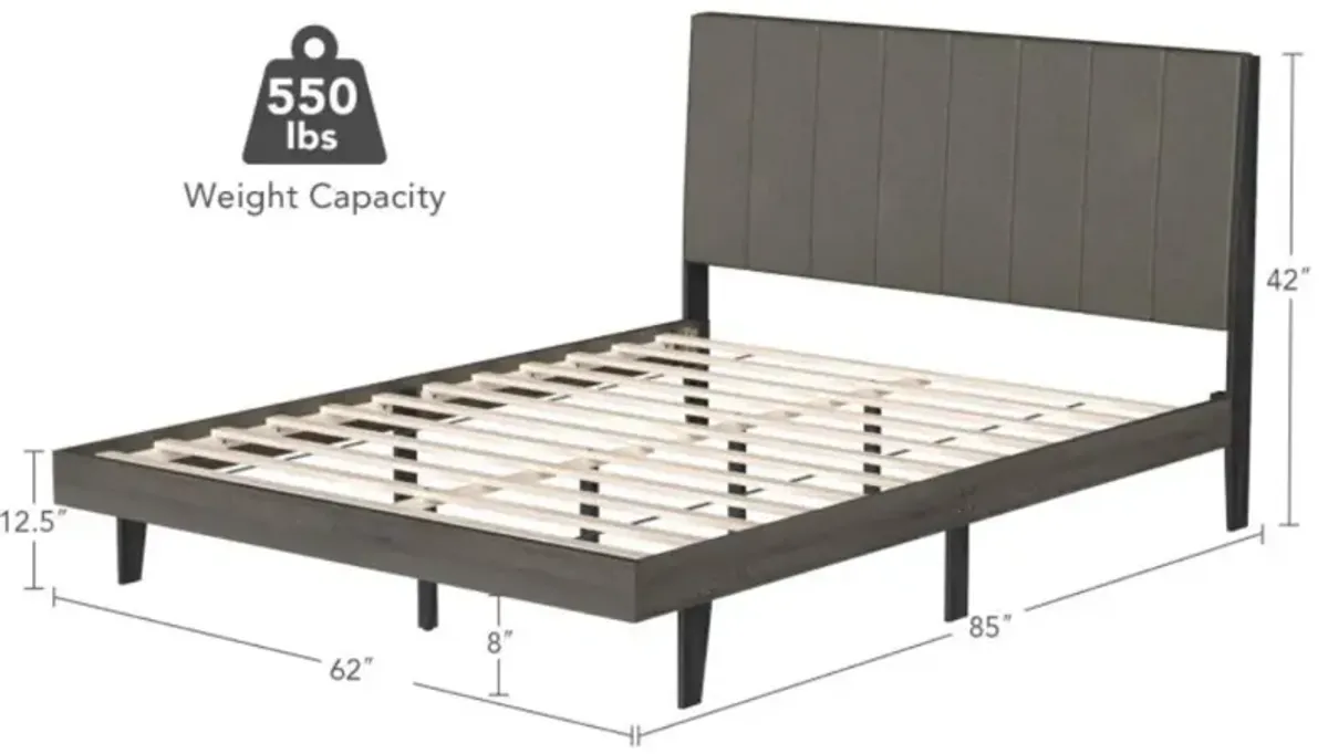 Hivvago Queen Size Upholstered Bed Frame with Tufted Headboard