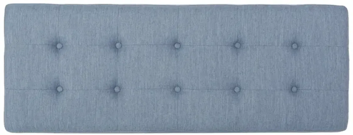 Liba Ottoman Bench, Button Tufted Light Blue Fabric, Black, 47 Inch -Benzara