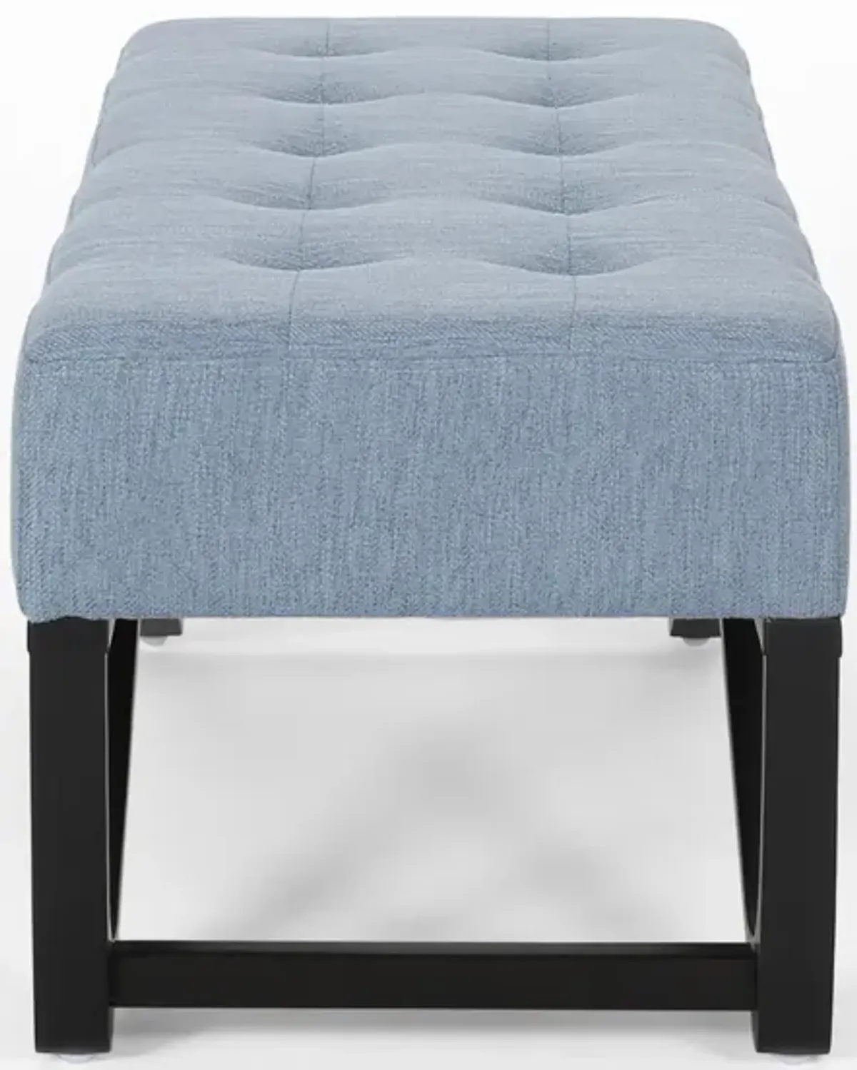 Liba Ottoman Bench, Button Tufted Light Blue Fabric, Black, 47 Inch -Benzara