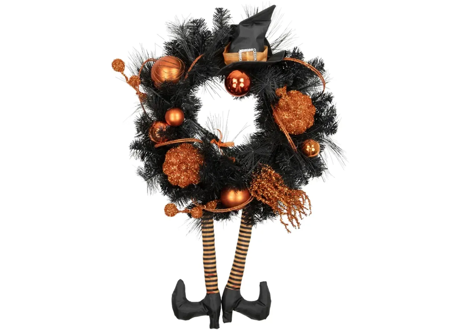 Orange and Black Witch and Pumpkins Halloween Wreath  24-Inch  Unlit