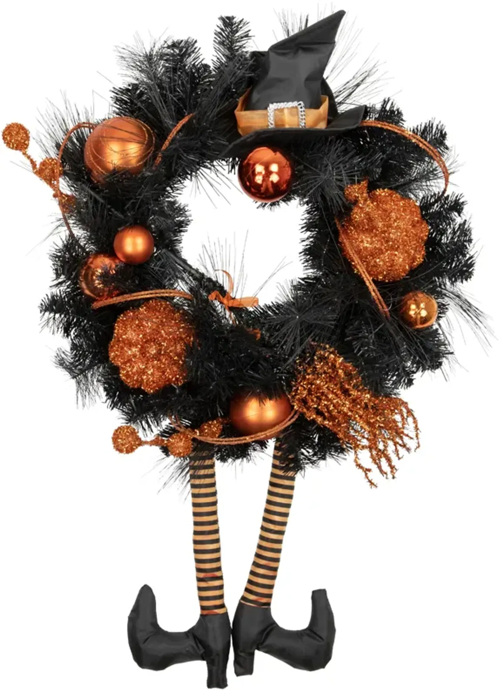 Orange and Black Witch and Pumpkins Halloween Wreath  24-Inch  Unlit