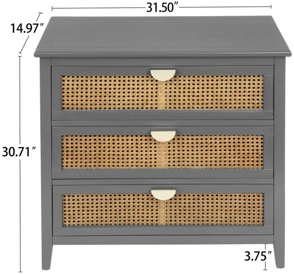 3 Drawer Cabinet Rattan, American Furniture, Suitable For Bedroom, Living Room, Study