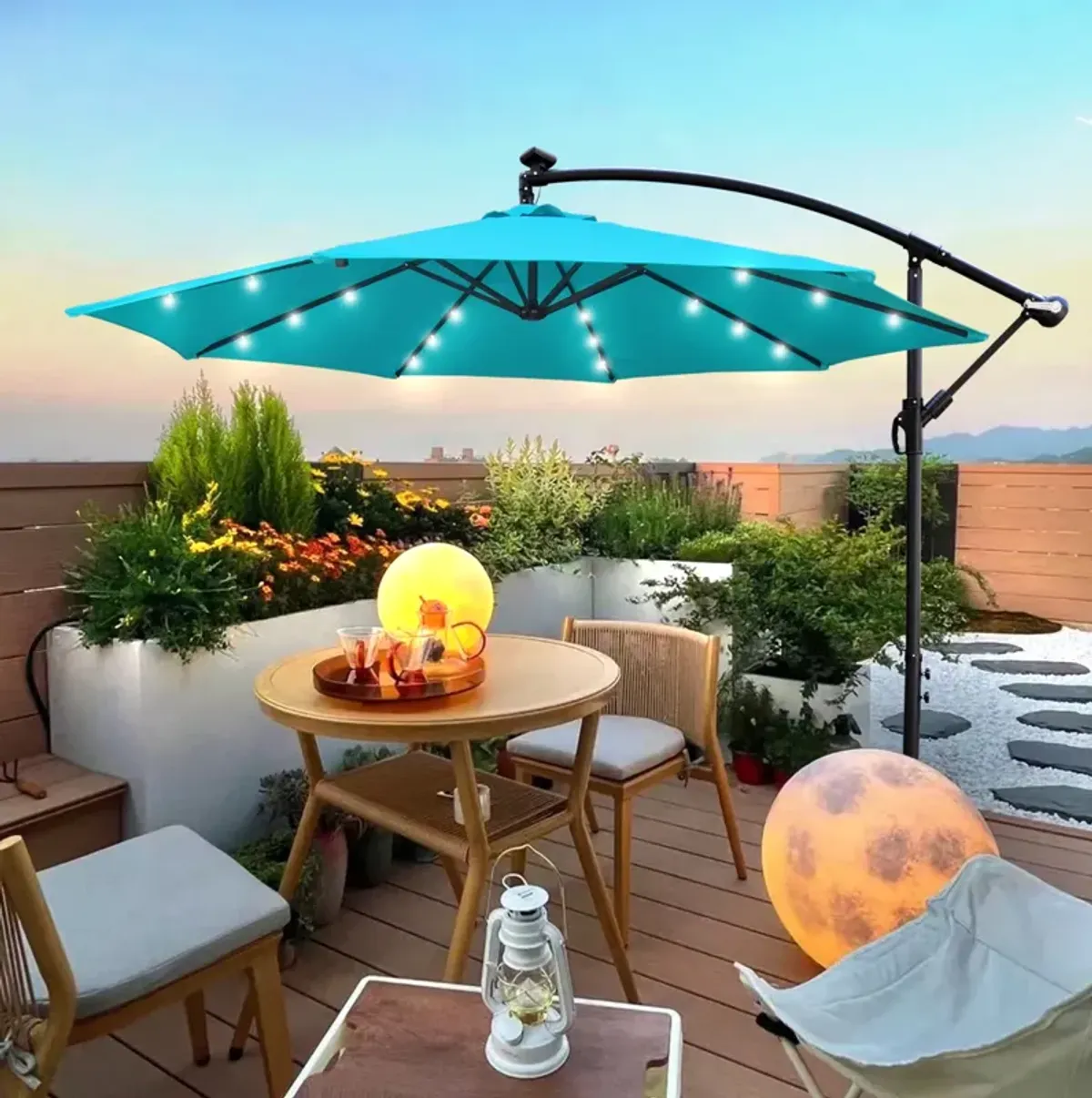 10 FT Outdoor Patio Umbrella Solar Powered LED Lighted Sun Shade Market Waterproof 8 Ribs