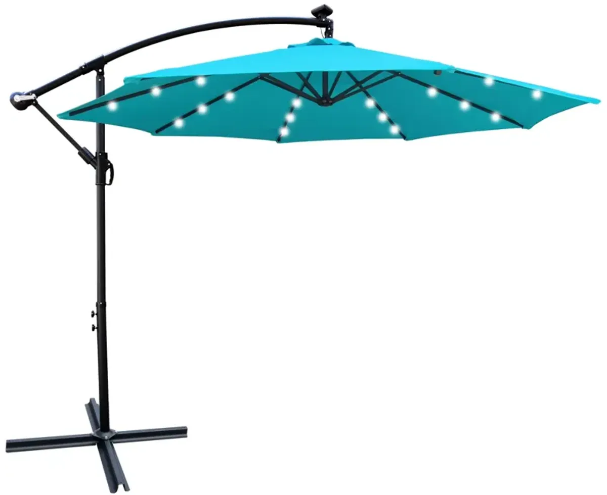 10 FT Outdoor Patio Umbrella Solar Powered LED Lighted Sun Shade Market Waterproof 8 Ribs