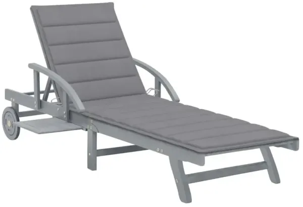 Sunlounger Grey Solid Acacia wood Large Adjustable Armrests