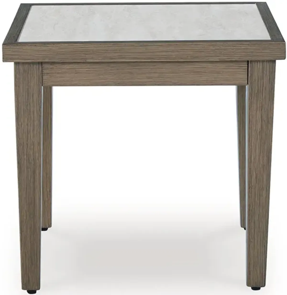 Inaya Outdoor Square End Table, Beige Sintered Stone, 24 Inch Brown - Benzara