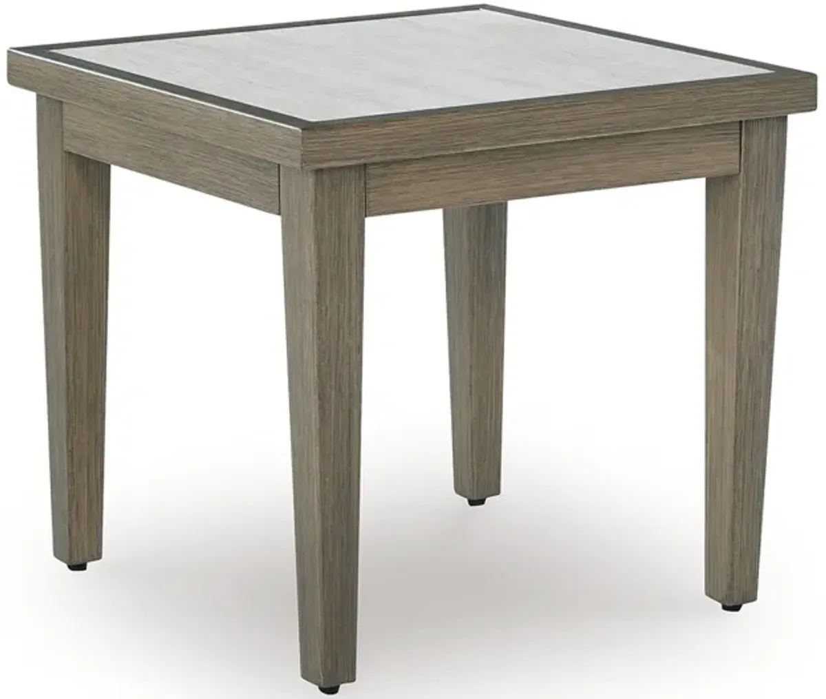 Inaya Outdoor Square End Table, Beige Sintered Stone, 24 Inch Brown - Benzara