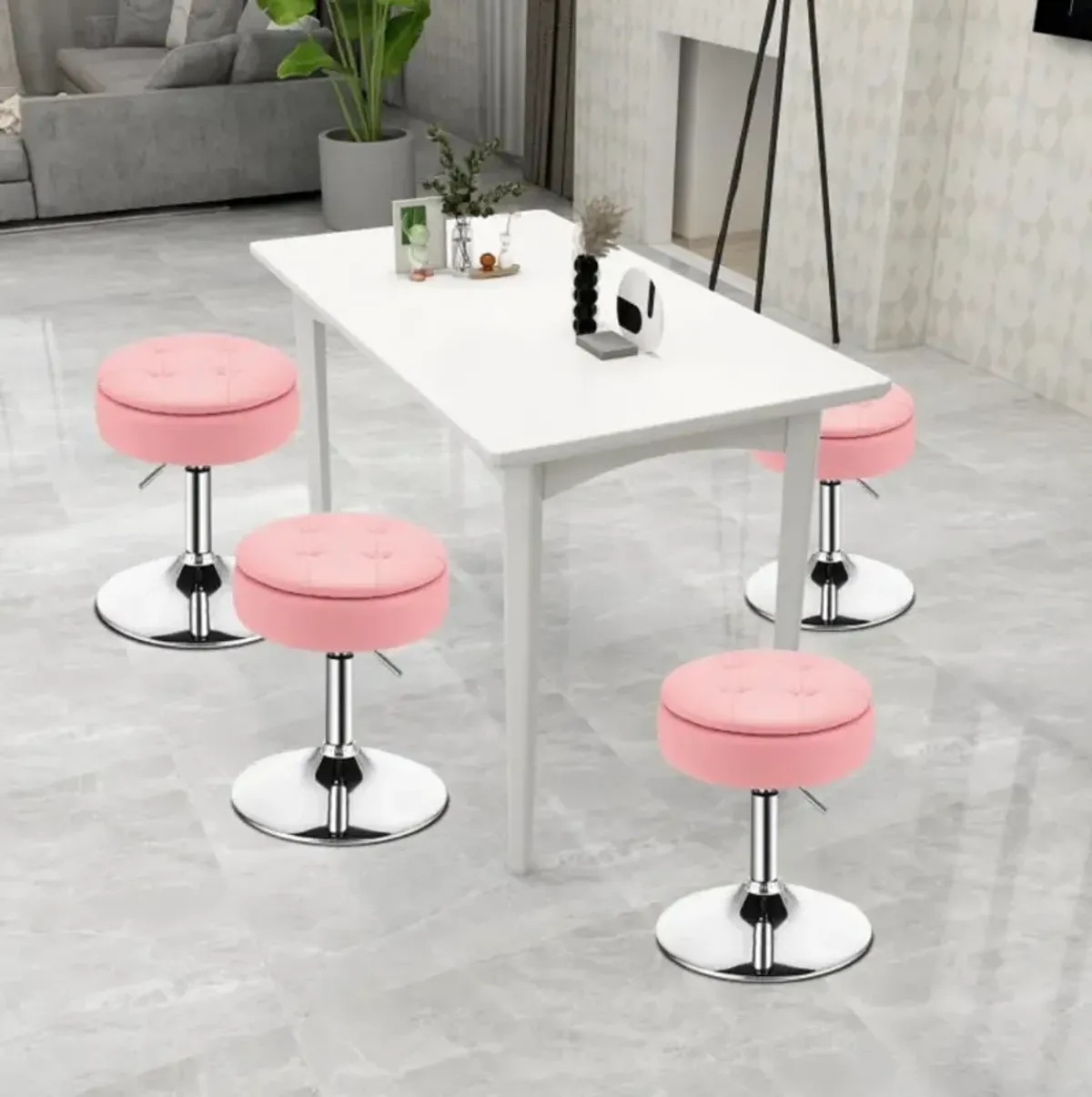 Adjustable 360° Swivel Storage Vanity Stool with Removable Tray