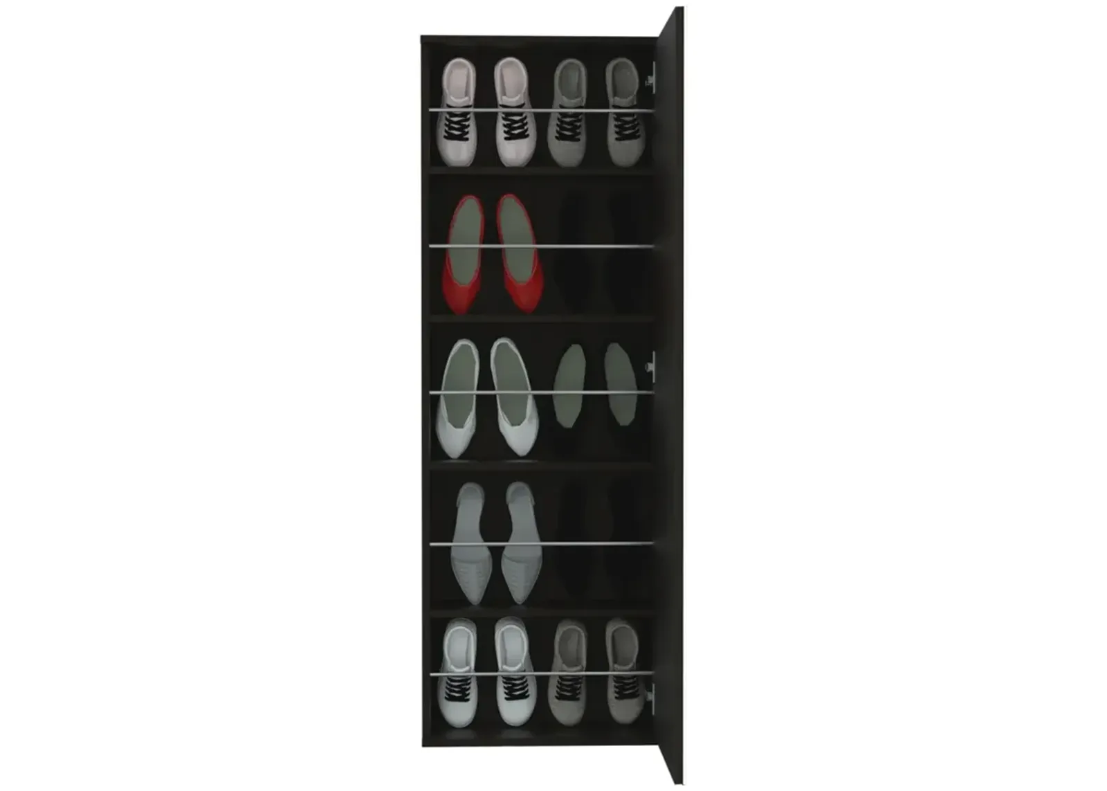 Leto Wall Mounted Shoe Rack With Mirror, Single Door, Capacity For Ten Shoes