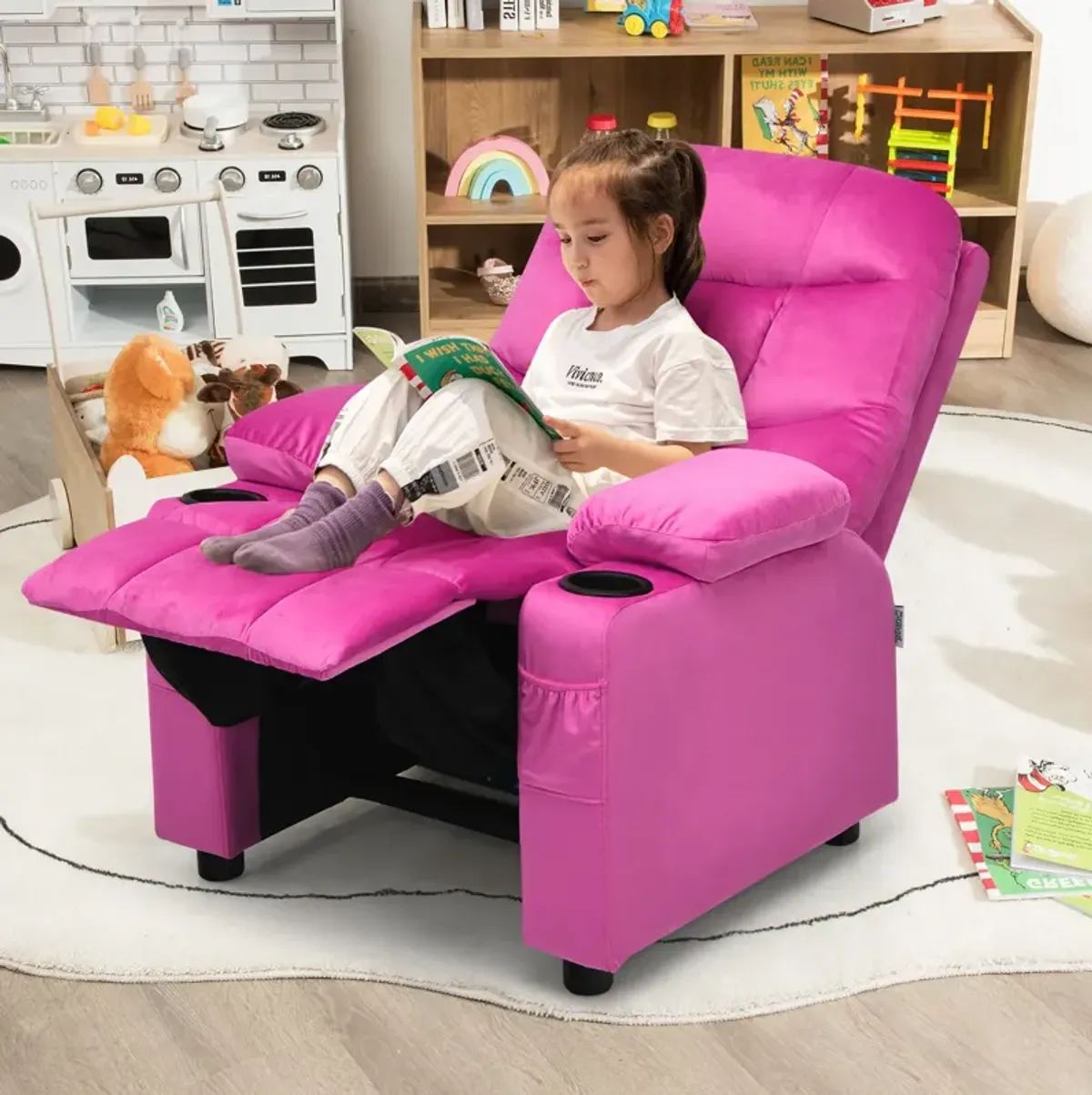 Kids Recliner Chair with Cup Holder and Footrest for Children