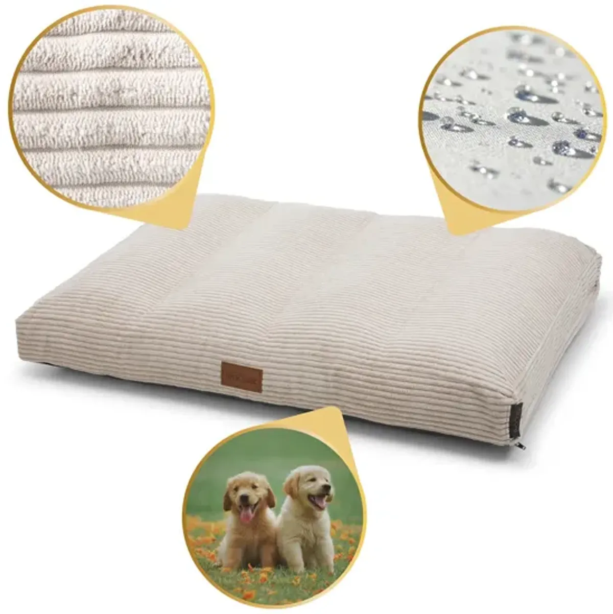 Teddy Dog Ergonomic Mattress - Large, Beige Luxurious Removable Fabric